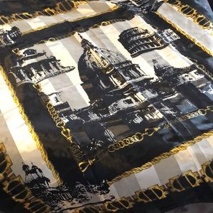 Black & White stripped silk scarf w/ Roman Designs
